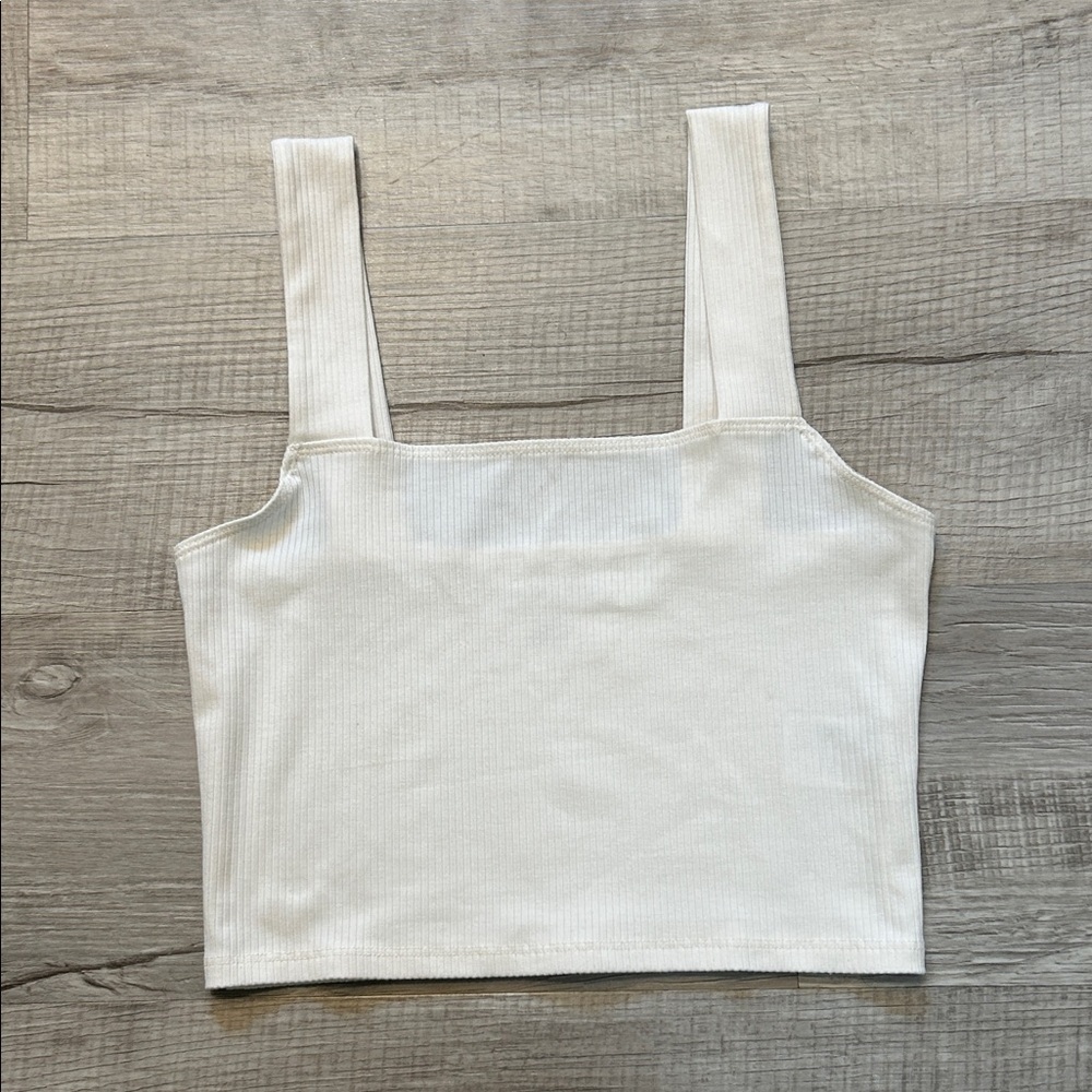 American Eagle Outfitters Off White Ribbed Crop Top Sizes S